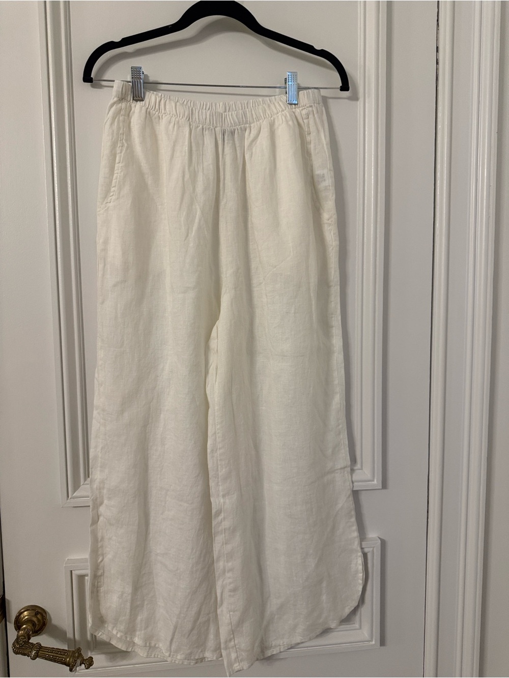 NWOT FLAX 100% Linen Pull On Wide Leg Floods Ivory Cream Small (276)